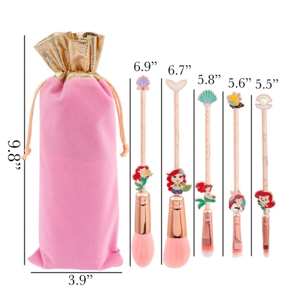 5 Piece Little Mermaid Rose Gold Makeup Brush Set - Picture 17 of 17